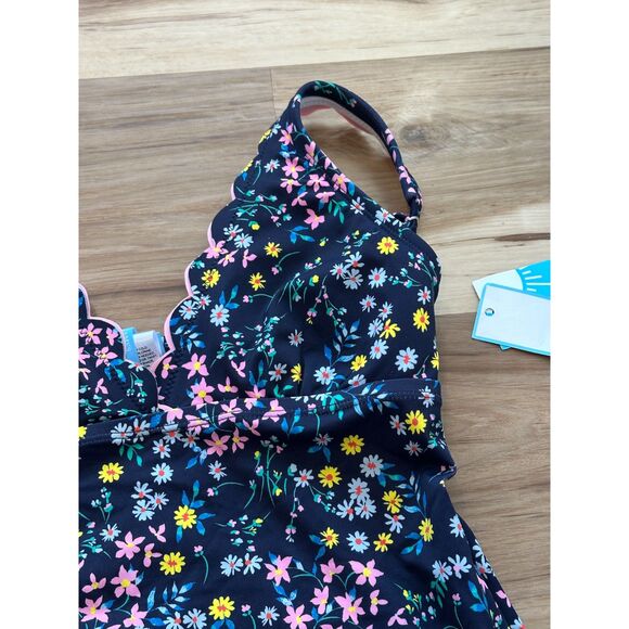 NWT Draper James Ditsy Garden V-Neck Scallop Tankini Navy Floral Size XS - Picture 6 of 8